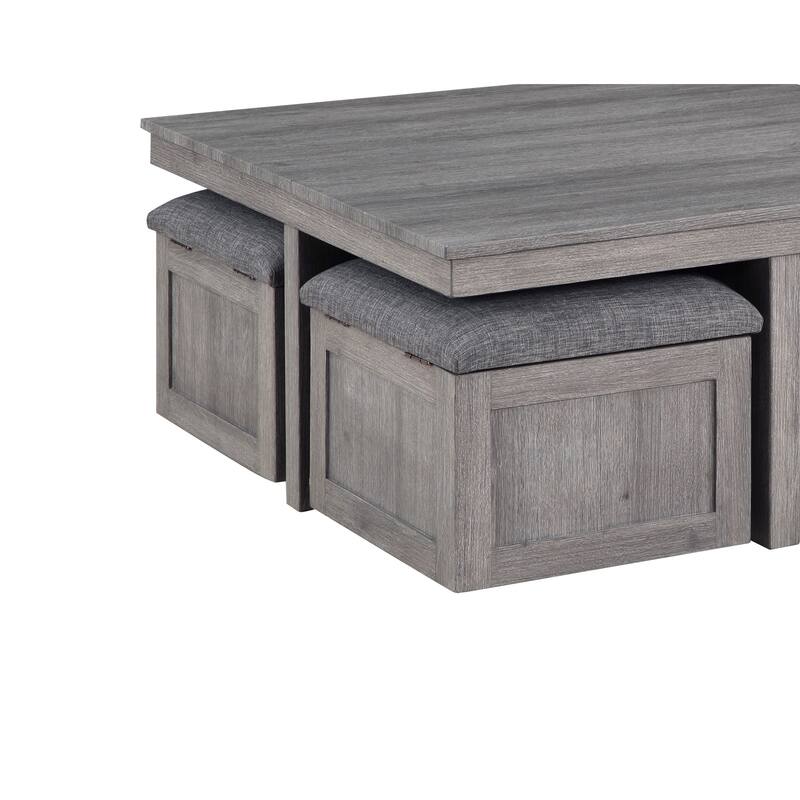 Wood Coffee Table Set with Storage Stools
