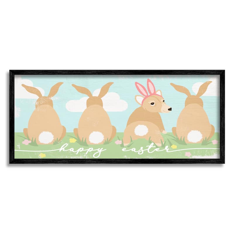 Stupell Happy Easter Sentiment Bunny Tails Funny Corgi Dog Framed Wall Art - Green