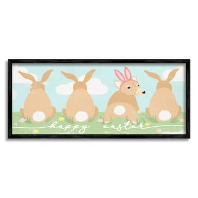 Stupell Happy Easter Sentiment Bunny Tails Funny Corgi Dog Framed Wall Art - Green
