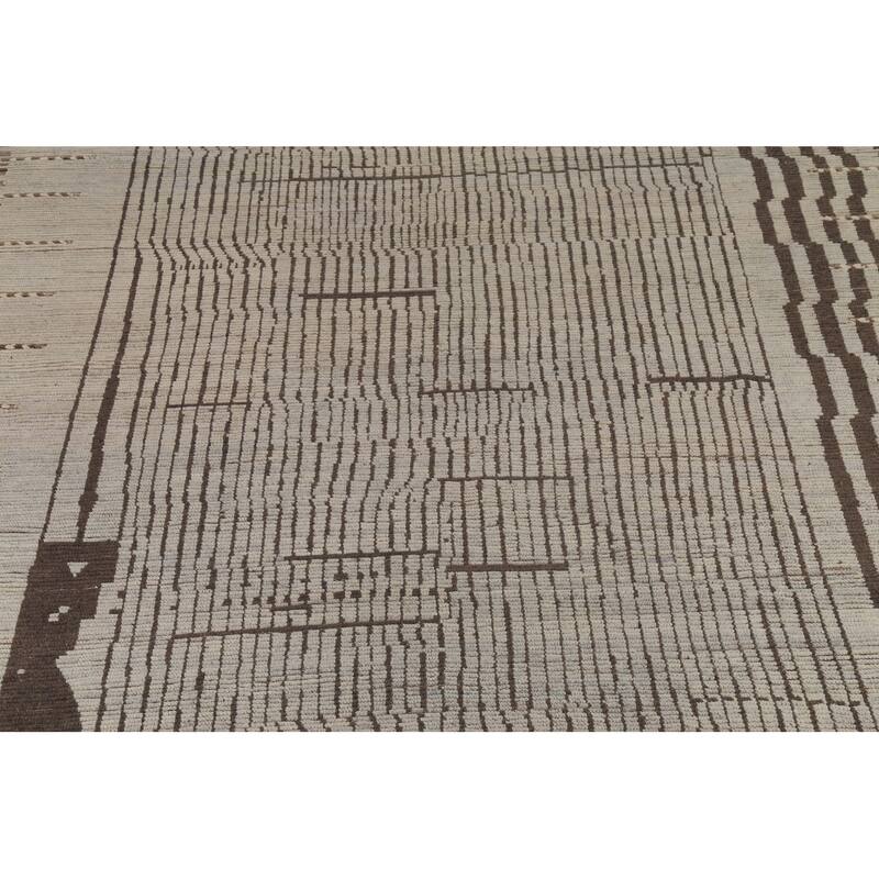 Striped Moroccan Oriental Large Area Rug Hand-Knotted Wool Carpet - 12'0"x 15'8"