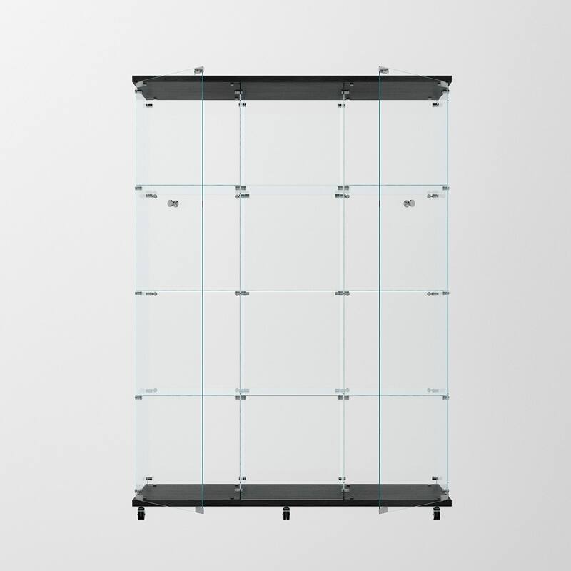 Tempered glass display cabinet with Bluetooth LED light strip,lock on the door,equipped with cast,easy to move,for living room