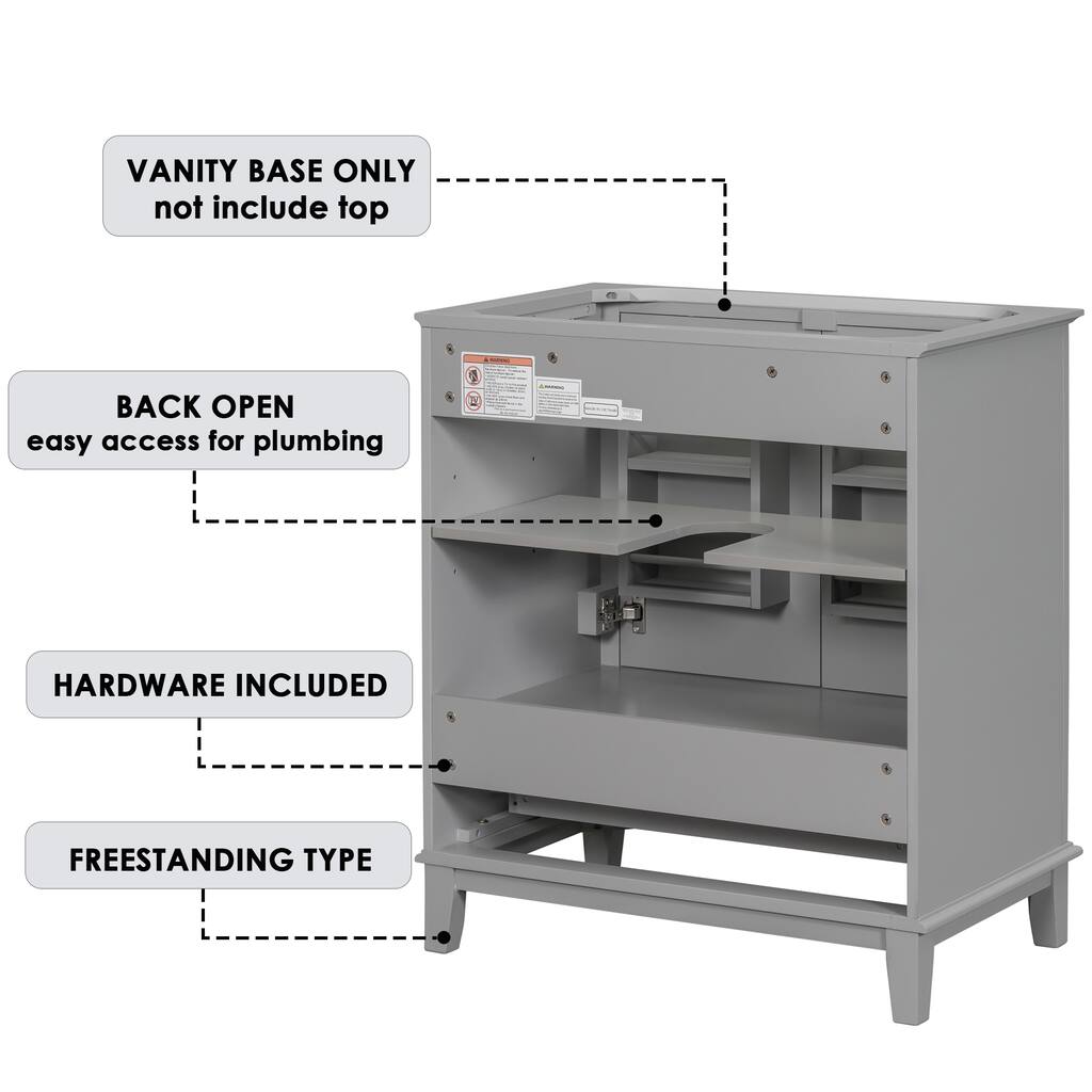 30" Multi-functional Bathroom Vanity without Sink Combo with Doors and Drawer