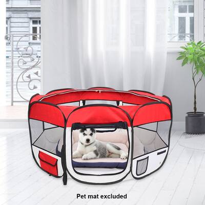 36" Portable Foldable 600D Oxford Cloth & Mesh Pet Playpen Fence with Eight Panels