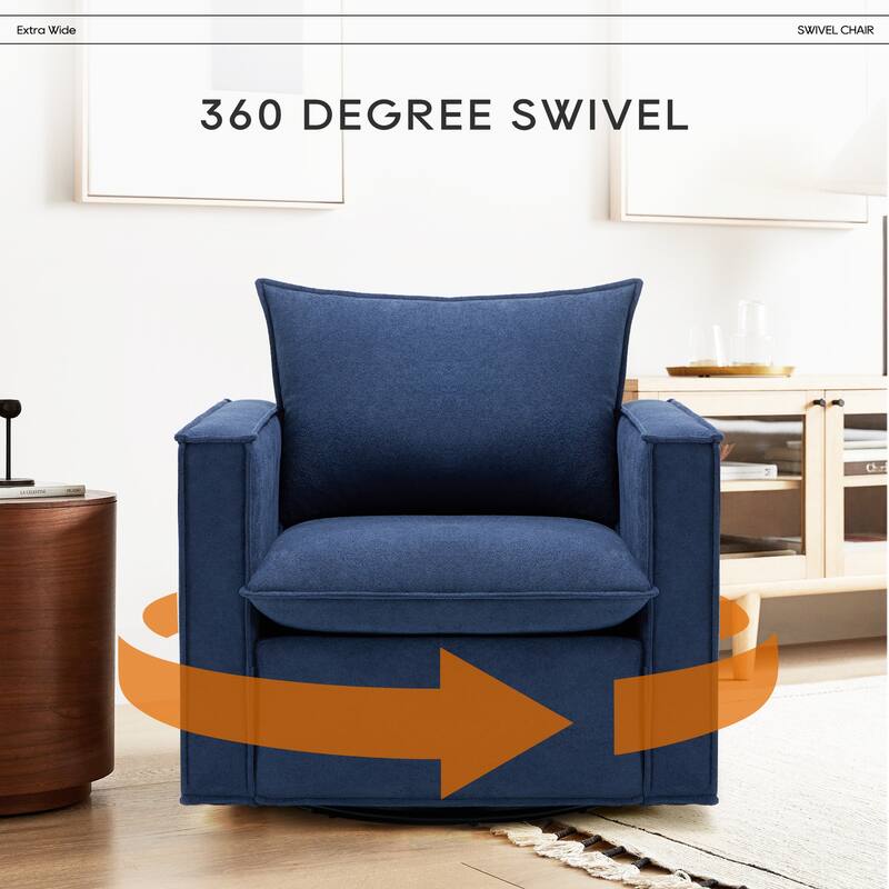 Swivel Accent Chair, 34'' Wide Upholstered Arm Chair with Plump Back Pillow, Modern Sofa Living Room Chair for Bedroom, Corner