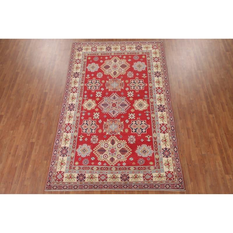 Hand Knotted Oriental 100% Wool Carpet Traditional Geometric Red Kazak Area Rug - 10' 2'' X 6' 4''