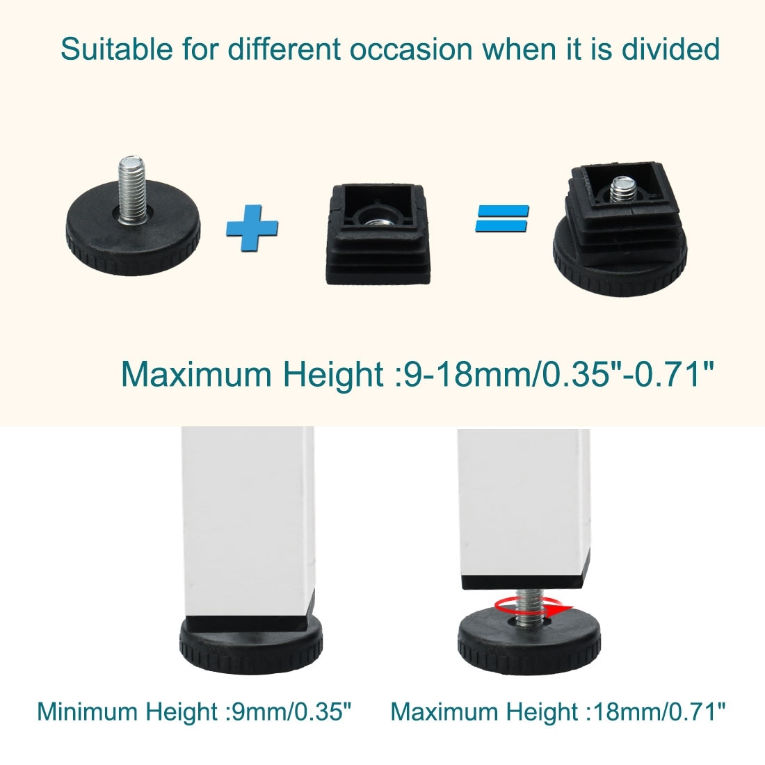 uxcell Leveling Feet 30 x 30mm Square Tube Inserts Kit Furniture Glide Adjustable Leveler with Nuts for Table Sofa Chair Leg 10 Sets