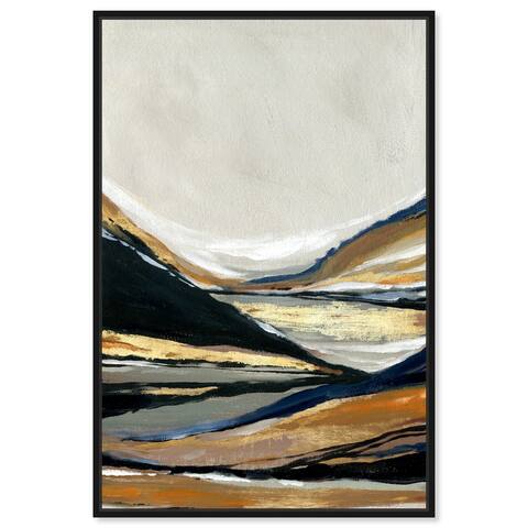 "Neutral Rivers", Contemporary peak landscape Modern Gold Framed Canvas Wall Art Print for Living Room