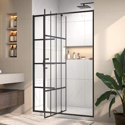 Modland 42" / 48" x 71''H Grid-pattern Pivot Shower Door - Silent Seal, Textured Glass, 4" Adjustable Frame