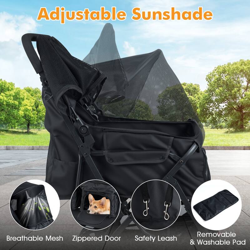 Gymax Double Pet Stroller w/ 2-seater Carrier Adjustable Sunshade