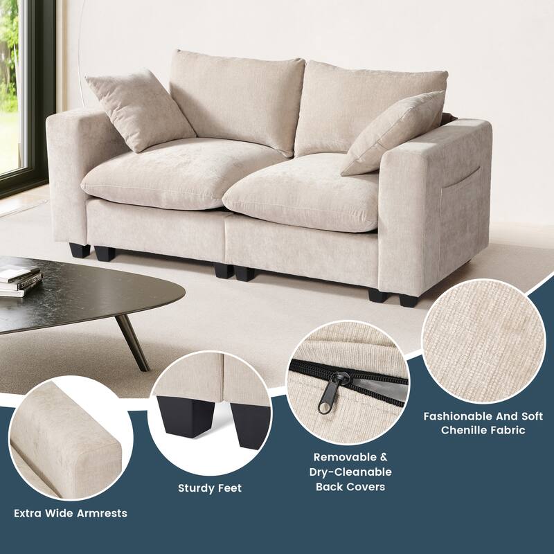 Lucca Chenille Upholstered Modular Loveseat with USB Port