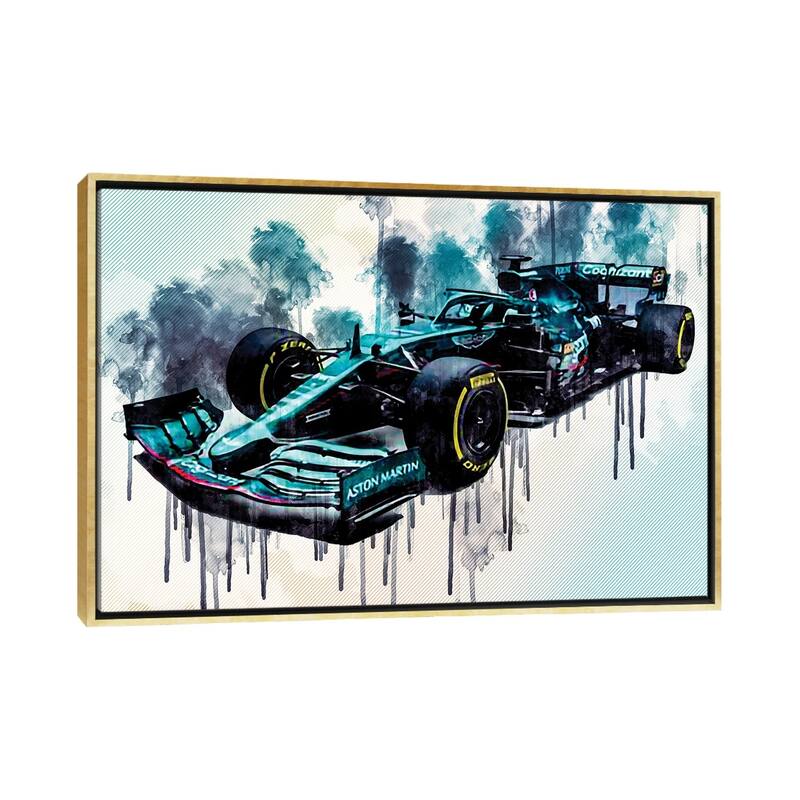 iCanvas "Formula 1 2021 Aston Martin Amr21 Front View Exterior F1 2021 Race Cars" by Sissy Angelastro Framed Canvas Print - Gold - 26x40