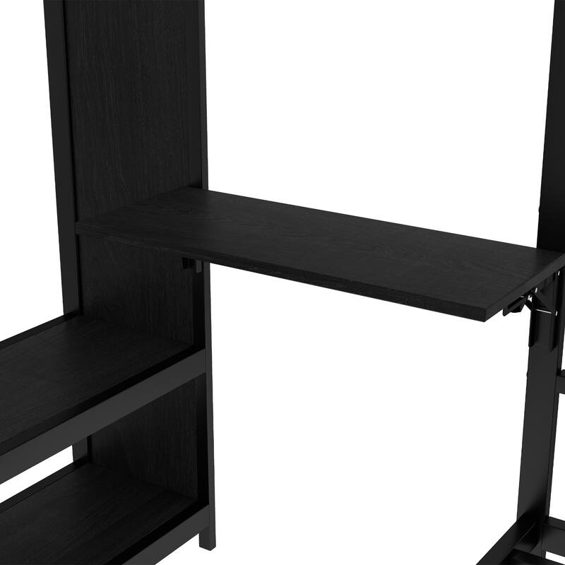 Roomfitters Twin/Full/Queen Metal Bunk Bed with Built-in Wardrobe, Trundle & Foldable Desk, Noise-Reduced Design, Black