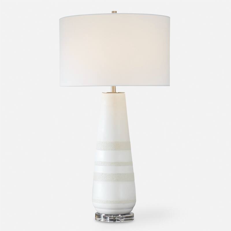 Ceramic Table Lamp with White Round Shade - 31" - Cream