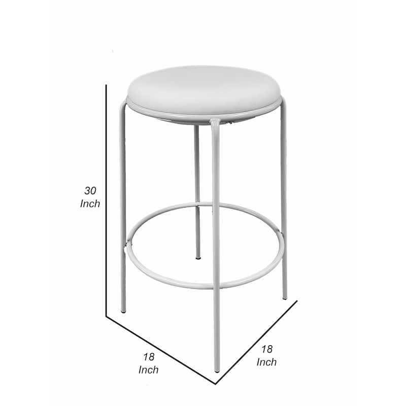 Neni 30 Inch Barstool Set of 2, Round Cushioned Seat, White Faux Leather