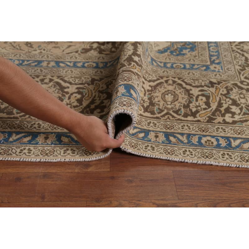 Traditional Mashad Persian Vintage Rug Handmade Wool Carpet - 9'10"x 12'11"