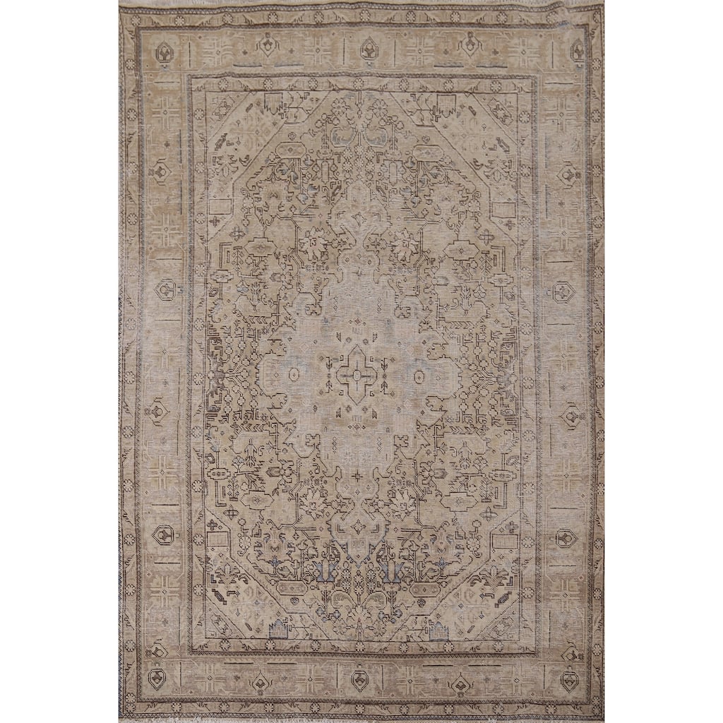 Distressed Tabriz Persian Vintage Area Rug Hand-Knotted Wool Carpet - 6'4" x 9'2"