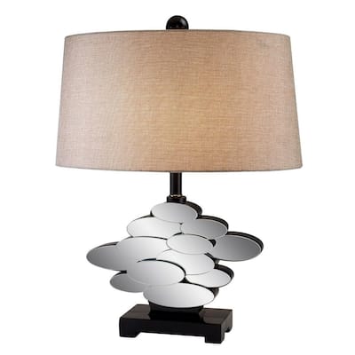 Black Metal and Bronze Resin Table Lamp with Brown Linen Empire Shade 3 Way Switch - 19” x 10” x 25” (D x W x H)