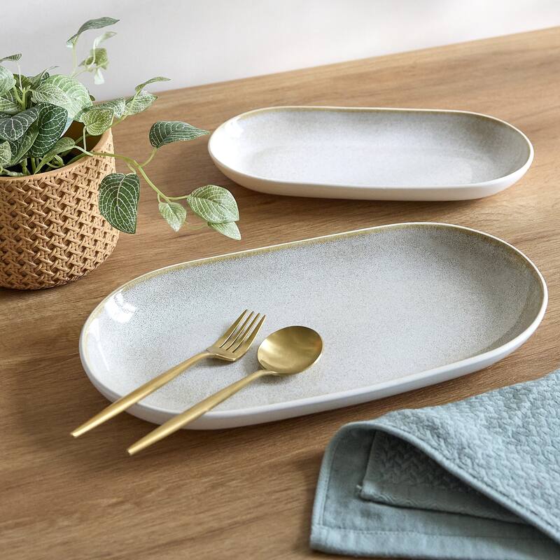 Sango Anderson Black Large Ceramic Serving Platters Set of 2, 14/12 Inch