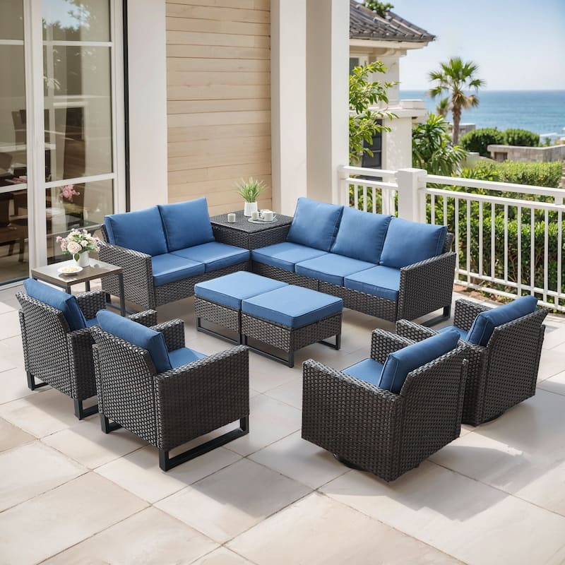 Gymojoy 9-11 Person All-Weather Wicker Outdoor Conversation Set Seating Group With Swivel Chairs