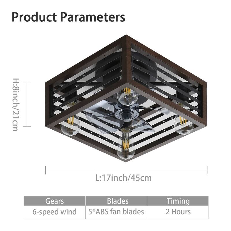 Cage Style Ceiling Fan Light with Lighting and 6 Speed Settings, Reversible DC Motor for Bedroom and Living Room