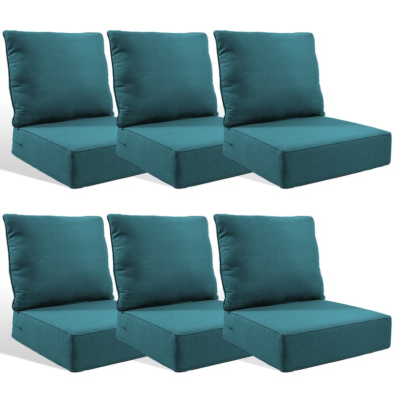 Pocassy 24x24x6 Inch Thick Cushions Pillows Set Indoor Outdoor Deep Seat Water & Fade Resistant - Peacocka Green Cushion - 6 Set Seat & Back Cushion
