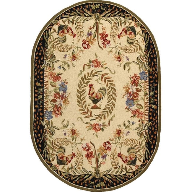SAFAVIEH Handmade Chelsea Asmaa French Country Rooster Wool Rug - 7'6" x 9'6" Oval - Creme/Black