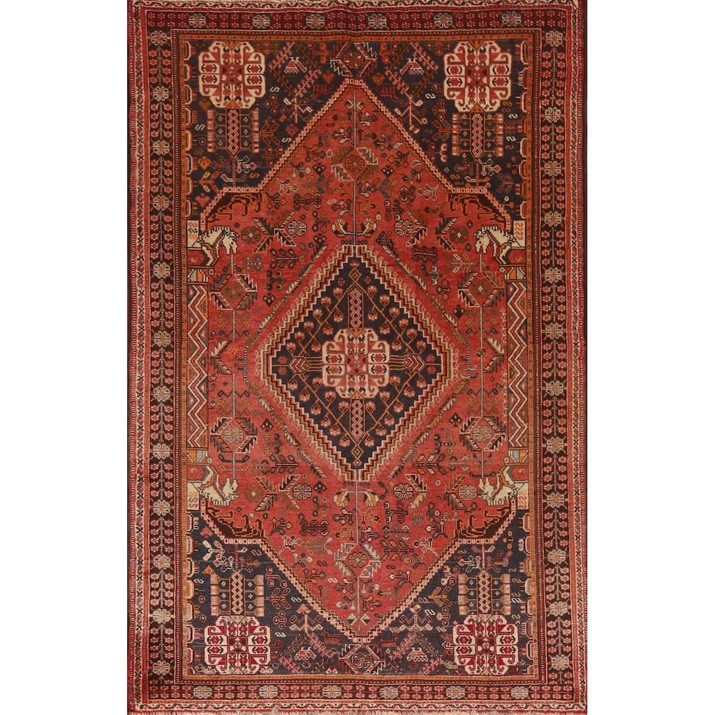 Shiraz Persian Vintage Area Rug Hand-Knotted Wool Carpet - 5'2"x 8'1"