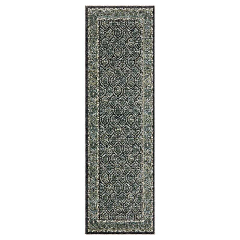 Esme Vintage Panel Medallion Blue/ Green Area Rug - 2' 3" x 7' 6" - Runner