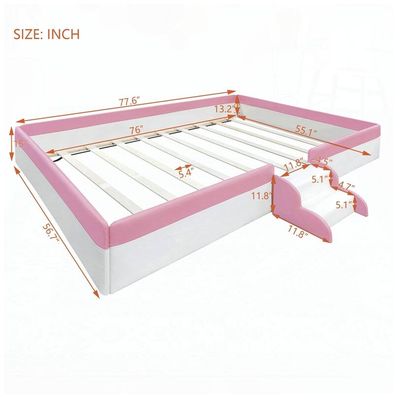 Upholstered Daybed Frame with Fence and Stairs