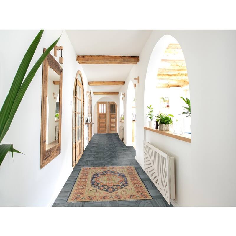 Medallion Heriz Serapi Vegetable Dye Rug Hand-Knotted Wool Carpet - 2'11"x 4'10"