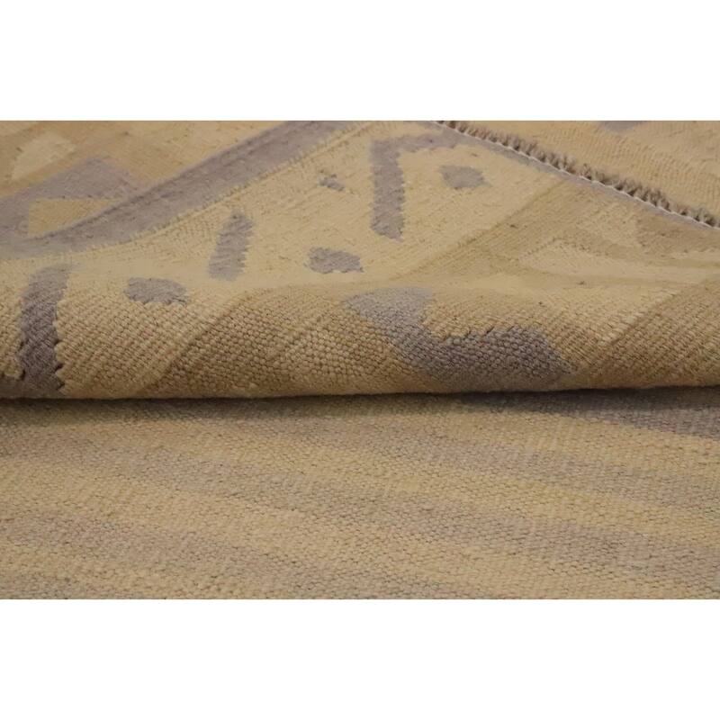 Hand Woven Oriental 100% Wool Carpet Southwestern Tribal Beige & Ivories Kilim Area Rug - 9' 6'' X 6' 8''