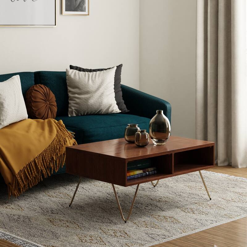 Moreno Rectangle Industrial Lift Top Coffee Table - 36 W x 24 D x 18 H - Umber Brown and Gold