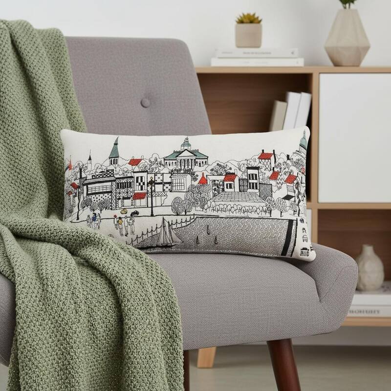 HomeRoots 14" X 24" Cream Annapolis Daylight Skyline Lumbar Decorative Pillow