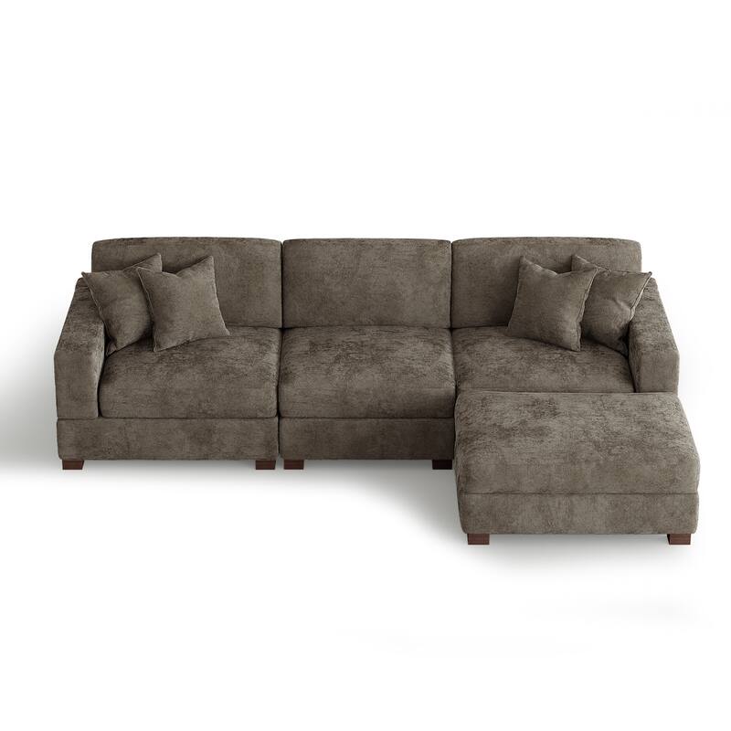 Modern Oversized Chenille Modular Sectional Sofa with Ottoman
