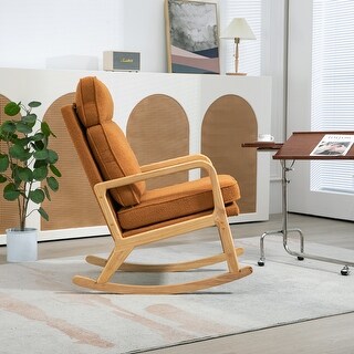 Caramel Boucle Rocking Chair with High Back and Wooden Rocker for ...