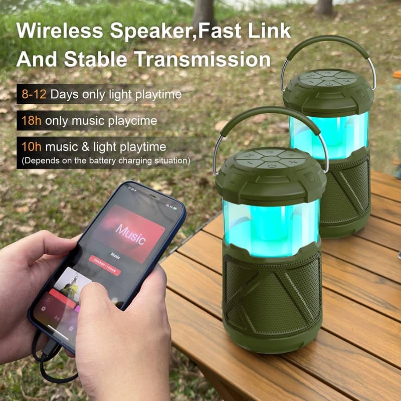 Outdoor Lantern Bluetooth Speaker IPX6 Waterproof Wireless Speaker with LED Light for Camping, Hiking Patio Yard Parties