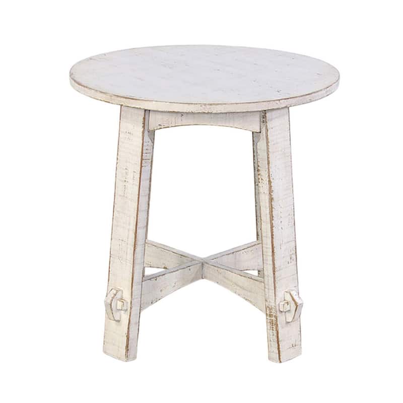 24 in. Distressed White Round Wood End Table, Sturdy Build End Side Table for Living Rooms