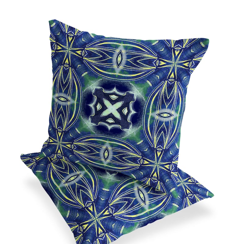 HomeRoots Set of Two 16" X 16" Blue and Green Blown Seam Floral Indoor Outdoor Throw Pillow - 16.00' X '16.00' X '5.00