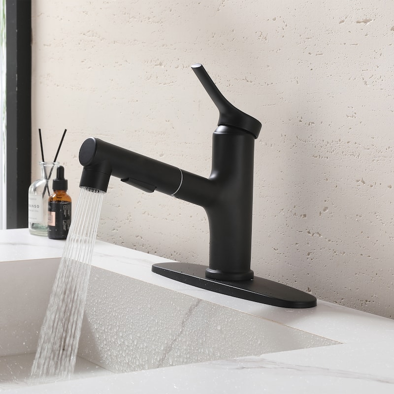 7.8" H Single-Handle Bathroom Sink Faucets with Pull Out Sprayer, Single Hole Vessel Faucet With Deck Plate