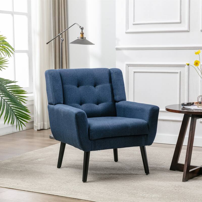 Blue Stylish Upholstered Seating Armchair with Tapered Metal Legs, Single Sofa Chair Accent Chair with Flared Armrests