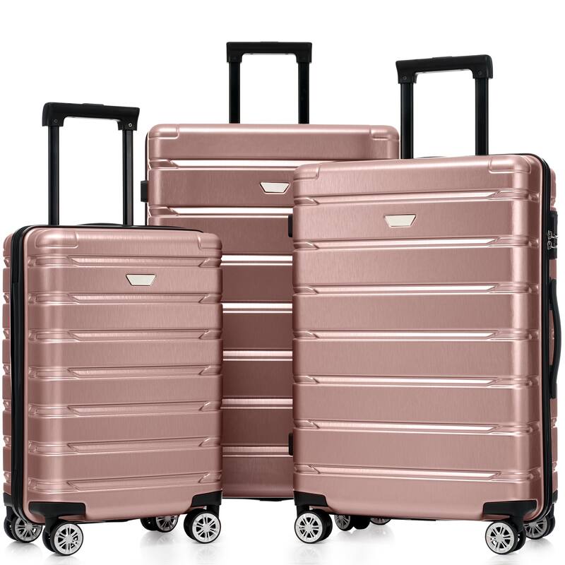 Stylish 3 Piece Hardshell Luggage Set with TSA Lock, Spinner Wheels and Spacious Interior for Travel - Rose Gold