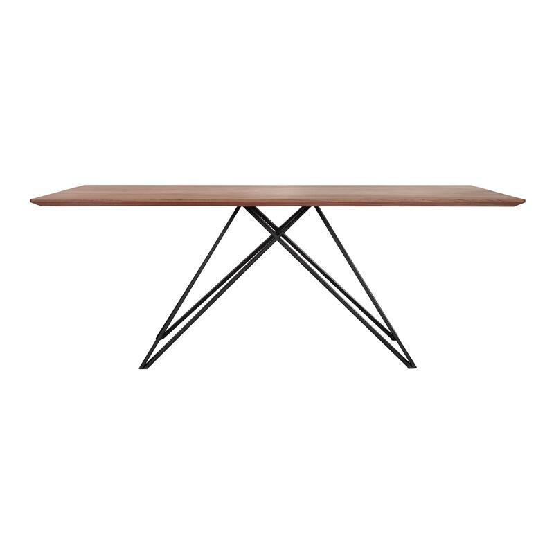 Modena 79 inch Rectangular Walnut Wood Kitchen Dining Table with Black Metal Legs