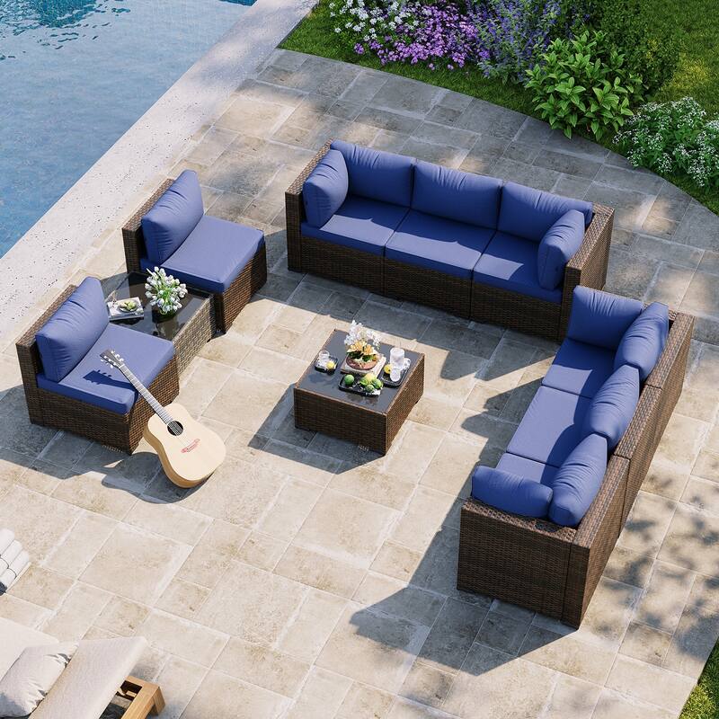 AOXUN Wicker Rattan Outdoor Sectional Sofa Set with Coffee Table
