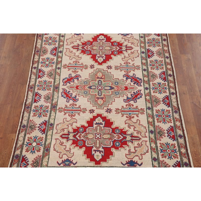 Geometric Kazak Oriental Accent Rug Hand-Knotted Wool Carpet - 3'11" x 5'11"