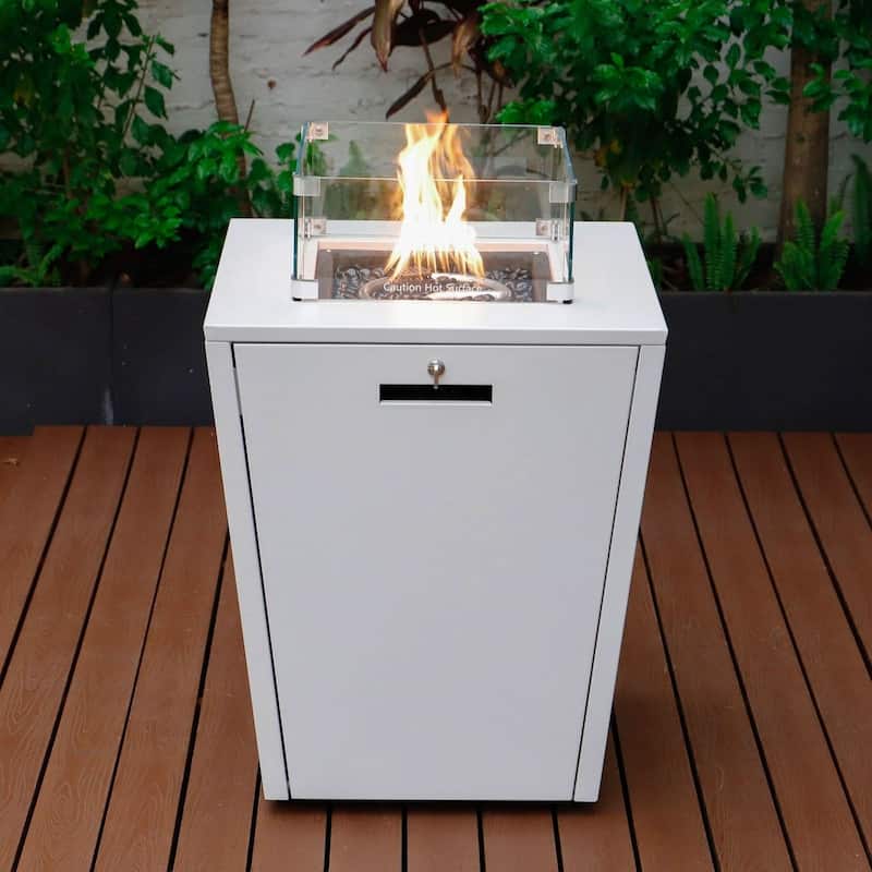 Chelsea Outdoor Aluminum Square Propane Fire Pit Table with Glass Wind Guard for Patio, Deck, Backyard CSA Certified Fire Table