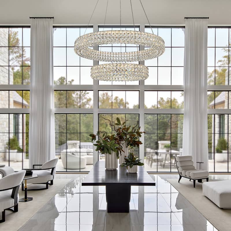 Modern Dimmable LED Crystal Drum Chandelier Glam Ring Lights