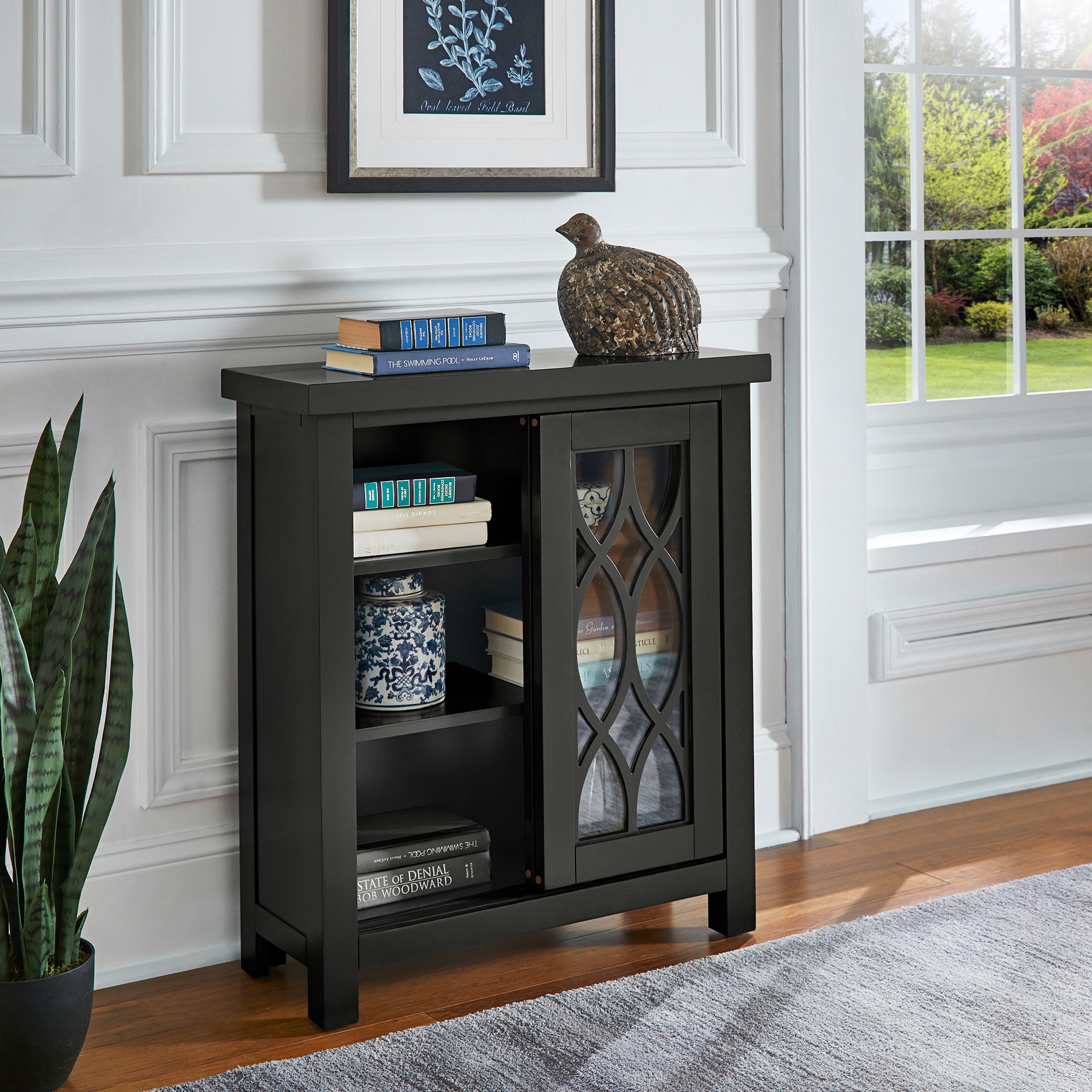 iNSPIRE Q Classic Glassell Geometric Glass Door Storage Cabinet with Adjustable Shelves
