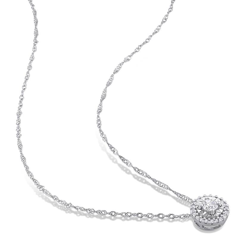 Miadora 10k White Gold 1/4ct TDW Diamond Halo Necklace