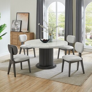 Venezia 5-Piece 54" Round White Faux Marble Dining Set with Gray PVC ...
