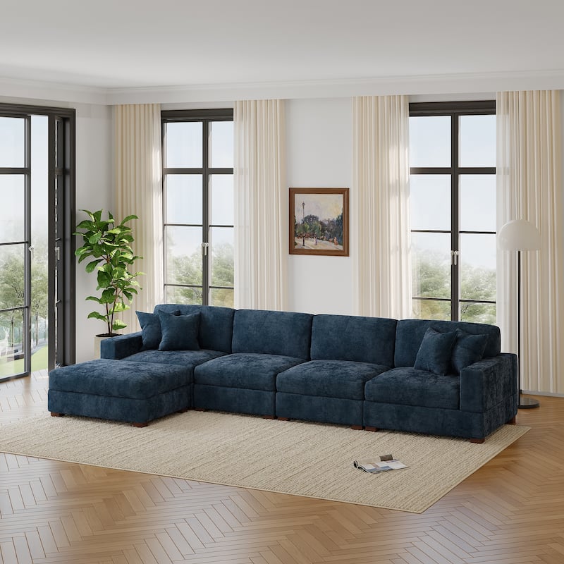 Modern Oversized Chenille Modular Sectional Sofa with Ottoman